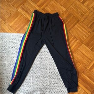 SHEIN Black Elastic Waist Sweatpants with rainbow stripes Women's size S
